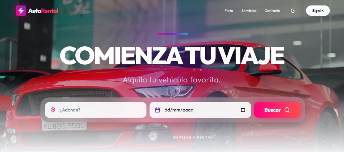 Sitio web moderno y receptivo para alquilar autos de lujo.