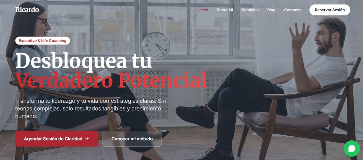 Sitio web profesional para Coach Independiente con diseño minimalista, reservas y blog.